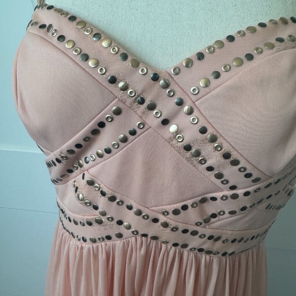 Betsy & Adam Peach and Metallic Floor Length Prom Gown Dress Size 10